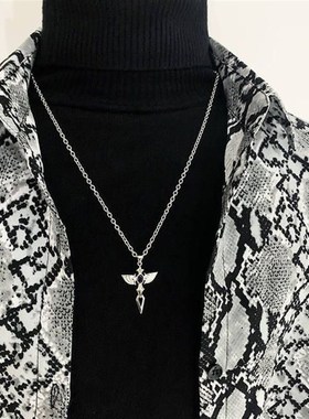 极速ins个性简约霸气吊坠天使之翼项链男潮韩版学生街.头嘻哈百搭