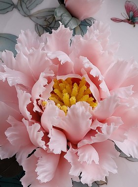 极速陶瓷牡丹花挂盘国色天香手绘客厅F装饰品酒柜摆件乔迁搬家新