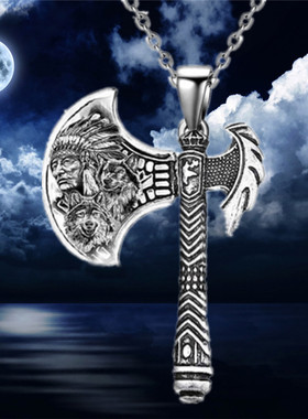 极速Fashion Men Axe Necklace CarvinFg Necklace Animal Jewelr