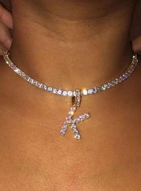 极速Caraquet Ice out A-Z Letter Initial Pendant NeckXlace Si