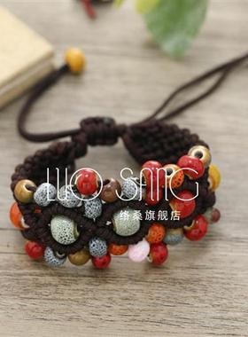 极速手工编织复古森系p陶瓷手錬女民族风百搭简约气质文艺手绳配