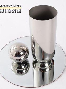 极速北欧轻奢圆形镜面玻璃托盘客C厅玄关餐桌不锈钢花器样板房软