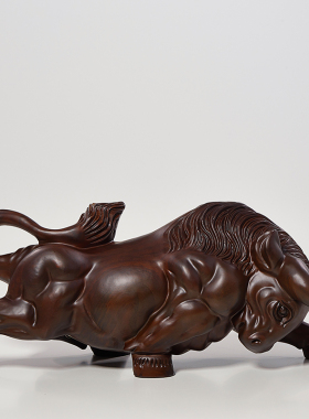 极速黑檀木c雕华尔街牛摆件实木质生肖拓荒牛家居客厅办公装饰开