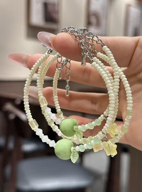 甜美可爱串珠手串清新青苹果星星吊坠精致设计手饰百搭闺蜜款配饰