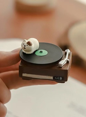 日式zakka杂货复古唱片机猫咪可爱少女心系桌面小摆件礼物女
