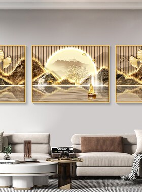 极速一帆风顺客厅装饰画流水生财沙发背景墙挂画轻V奢山水风景三