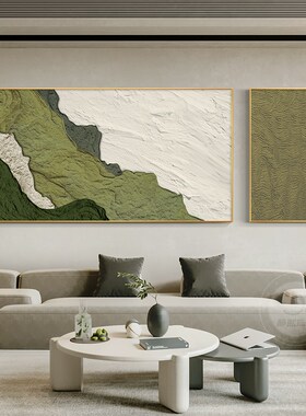 极速侘寂风海浪客厅n装饰画艺术肌理感组合壁画抽象沙发背景墙双