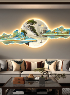 极速新中式客厅j装饰画千里江山图沙发背景墙挂画轻奢山水中堂带
