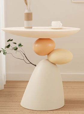 中古奶油风石来运转边几客厅家用可移动茶几沙发艺术角几落地摆件