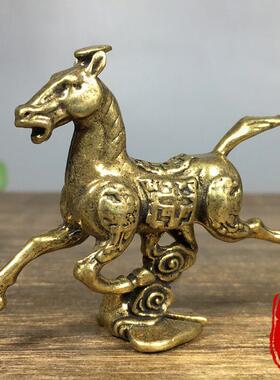 纯黄铜马踏飞燕摆件马上发财生肖马铜器家居客厅办公室招财摆件