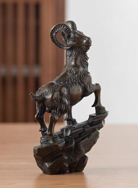 黄铜羊摆件生肖领头羊中式复古装饰礼品客厅书房办公室桌面摆设