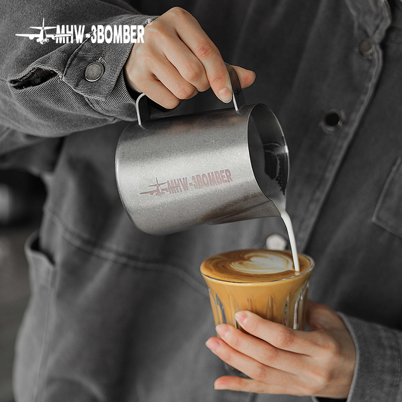 MHW-3BOMBER轰炸机尖嘴拉花缸 450/600ml不锈钢拉花杯 咖啡打奶缸 - 图2