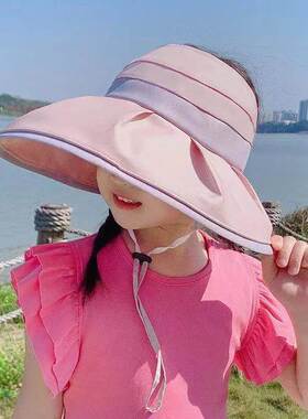 儿童太阳帽女童夏季新款空顶防紫外线大帽檐渔夫帽遮阳帽防晒帽子