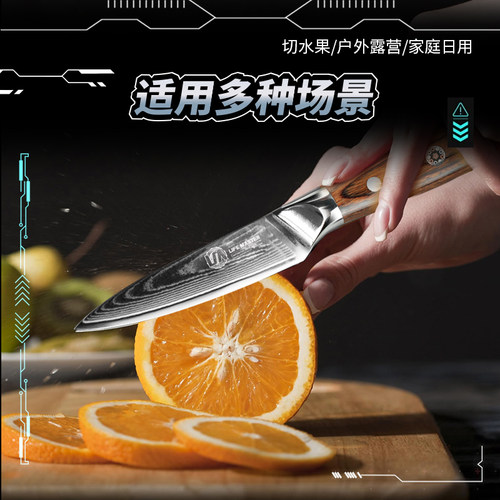朗马67层大马士革水果刀家用切水果刀便捷切肉小刀SG粉末钢黄金木 - 图2