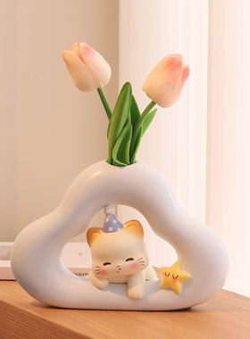 可爱猫咪花瓶艺术感插花装饰摆件