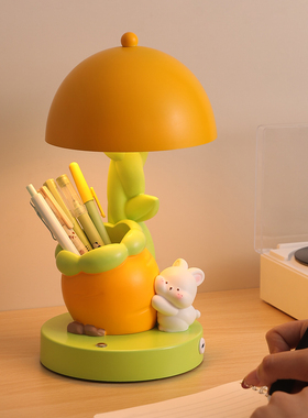 可爱兔子笔筒台灯摆件卧室小夜灯