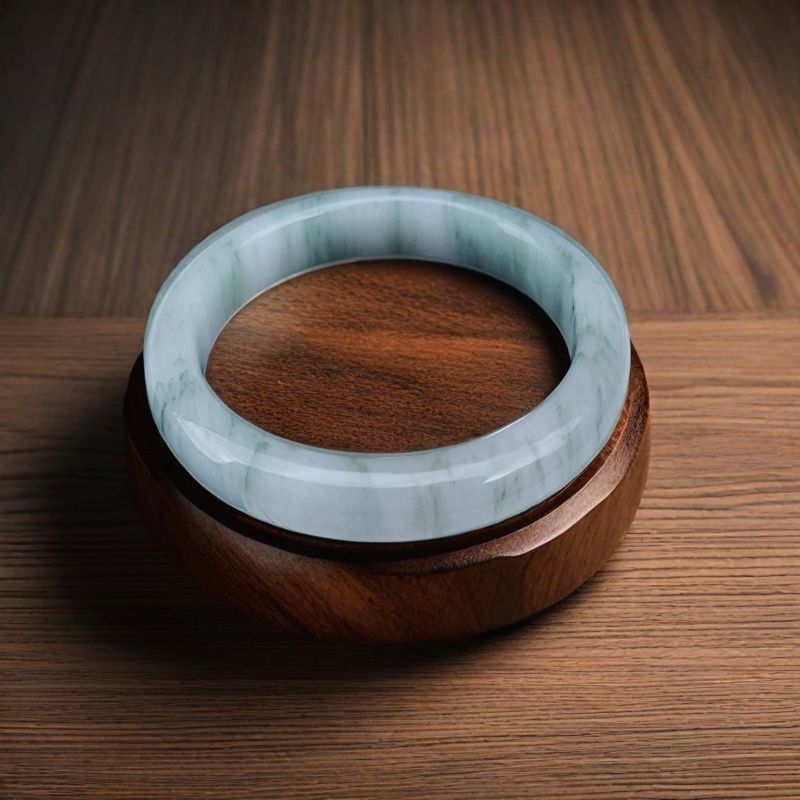 玉眸印象天然正品天山翠手镯飘花翠色雪翠玉镯玉手镯女款送证书 - 图2