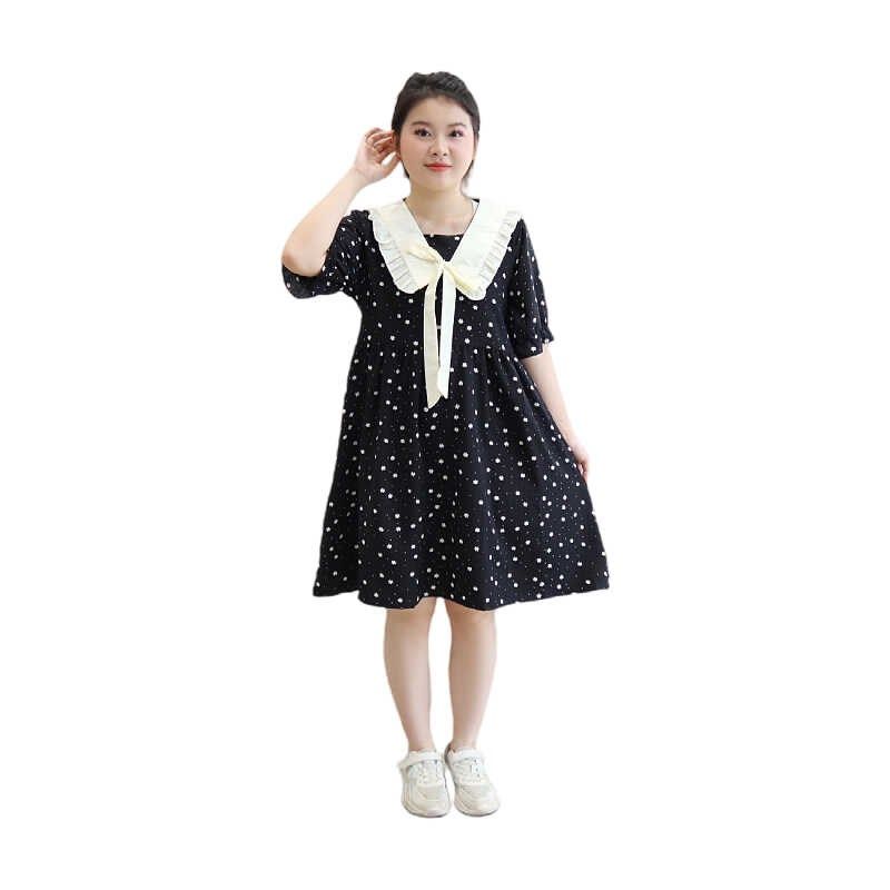 胖女童装夏季新款娃娃领碎花连衣裙女大童泡泡雪纺公主裙洋气显瘦,淘宝优惠券,粉丝福利购,淘宝优惠卷