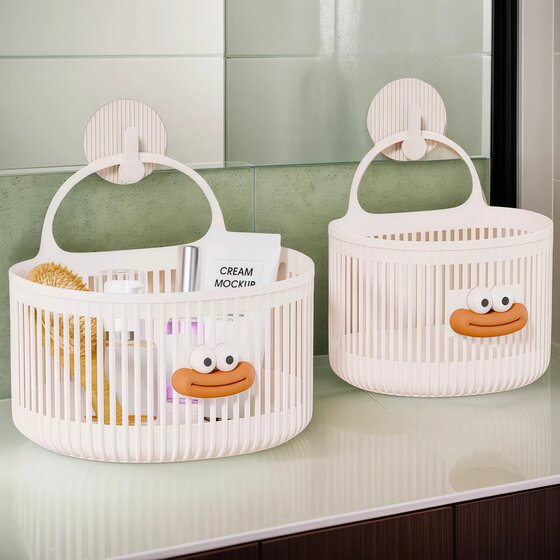 Cute hole-free wall-mounted multifunctional storage basket