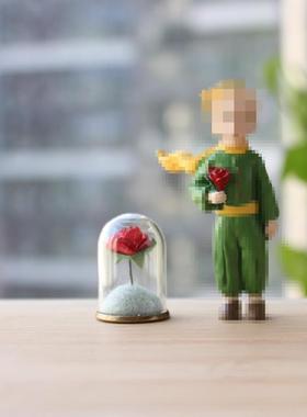 创意王子玫瑰花玻璃花房rose迷你礼品微缩红玫瑰文艺玻璃小饰品