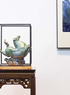 新中式陶瓷唐马禅意摆件客厅电视柜博古铁架唐三彩动物家居装饰品