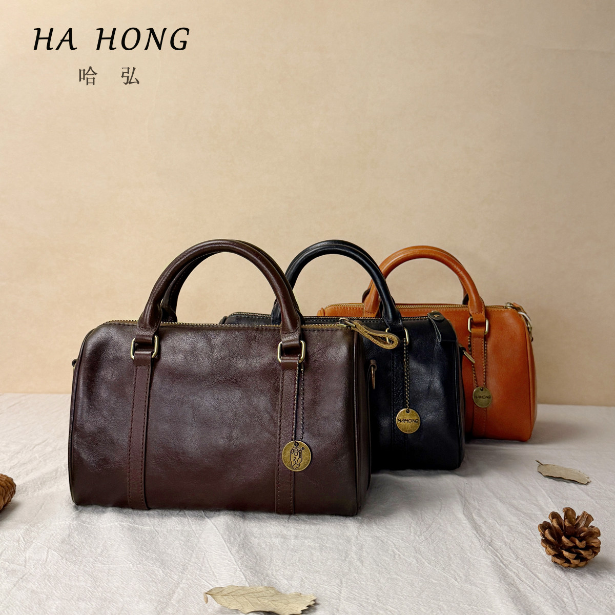 头层牛皮波士顿包包日常斜挎包复古大气简约简约手提单肩包包女款,淘宝优惠券,粉丝福利购,淘宝优惠卷