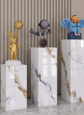 大理石摆件底座客厅玄关岩板立柱展示台电视柜Q落地大摆件墩子花