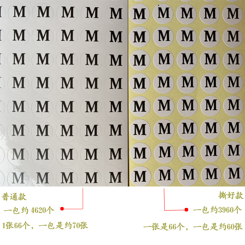 服装英文字母圆形不干胶尺码贴尺码标签尺码粒数字号码衣服标MSXL - 图2