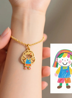 纯银定制儿童涂鸦彩色手链项链