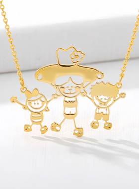 纯银儿童绘画定制项链