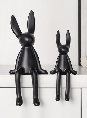 北欧风哑光陶瓷长耳兔摆件