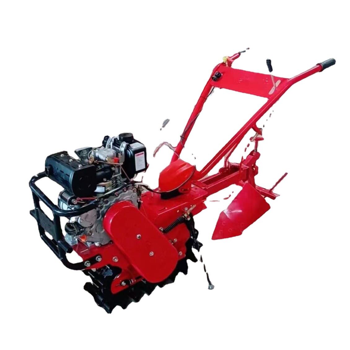 Chain track micro tiller gasoline multifunctional agricultural trencher plowing diesel cultivator seeding fertilizing flip plow