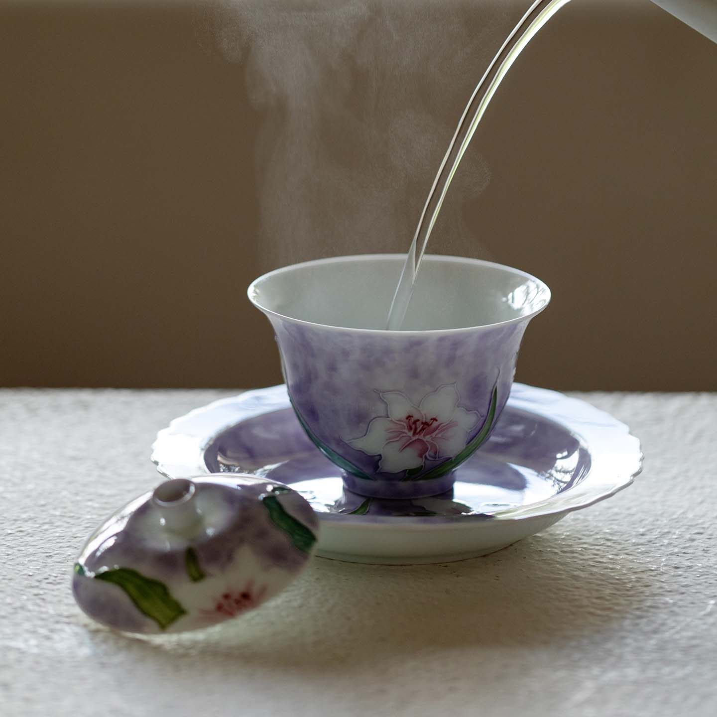 梵汝有田烧手绘百合花二才盖碗高颜值女士专用陶瓷泡茶碗功夫茶具,淘宝优惠券,粉丝福利购,淘宝优惠卷