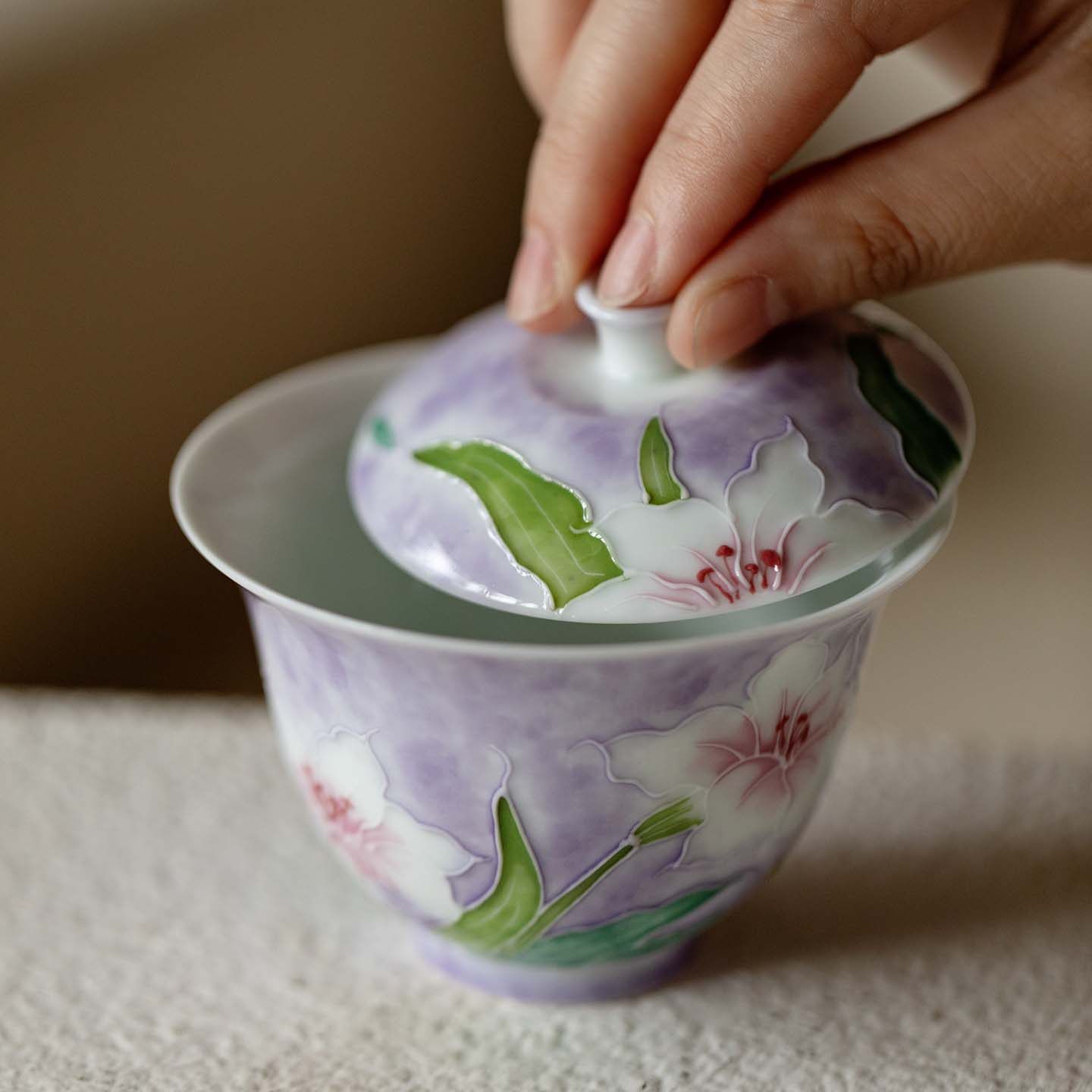 梵汝有田烧手绘百合花二才盖碗高颜值女士专用陶瓷泡茶碗功夫茶具,淘宝优惠券,粉丝福利购,淘宝优惠卷