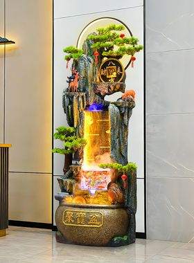 风水循环流水招财假山水摆件