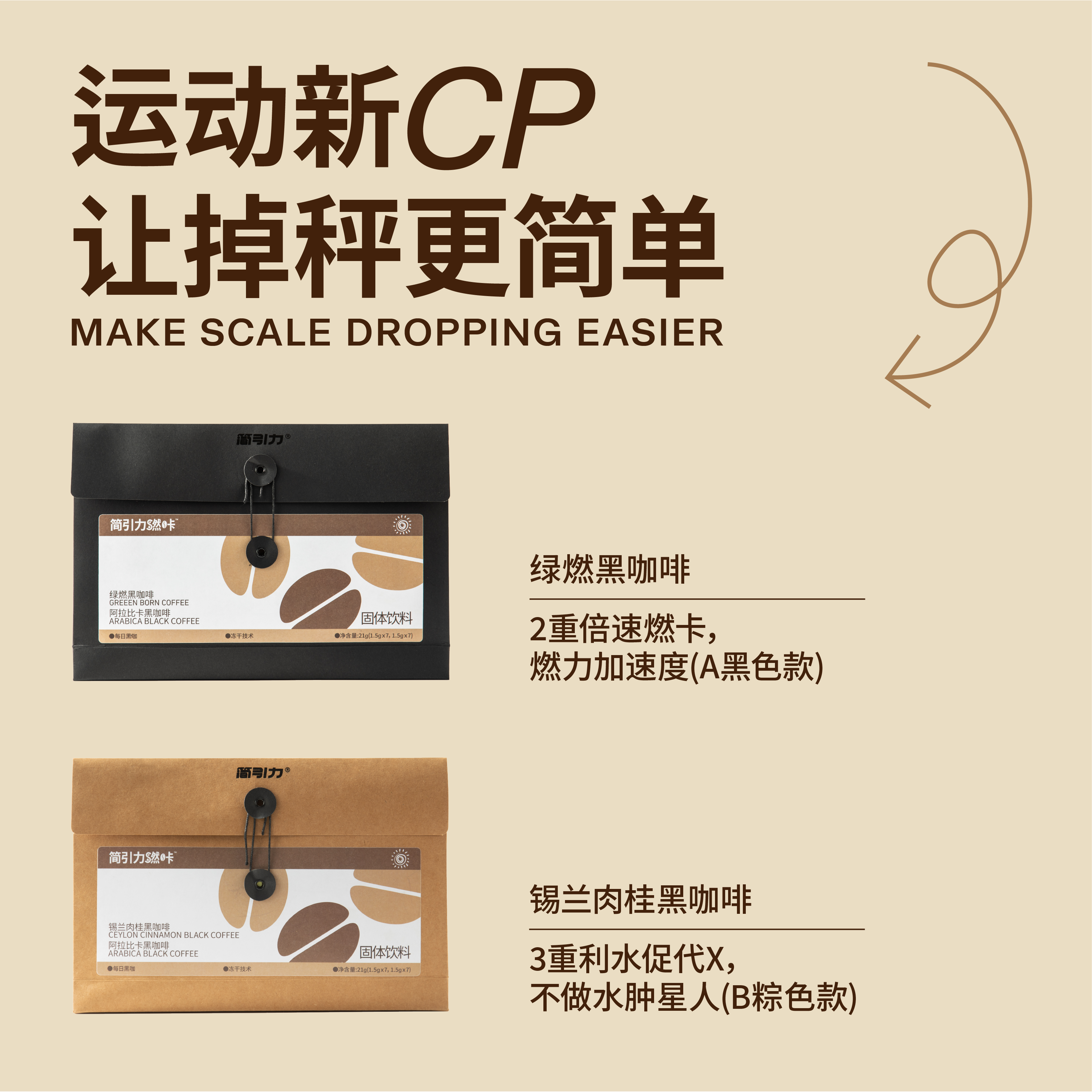 【发哥粉丝专享】简引力燃咔coffe速溶袋装提神浓缩绿燃黑咖啡 - 图1