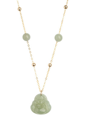 和田玉弥勒佛包金女项链