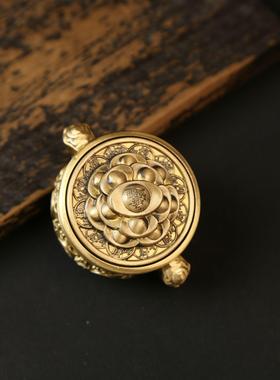 黄铜聚宝盆转转工艺品摆件家具客厅桌面办公室玄关装饰中式手把件
