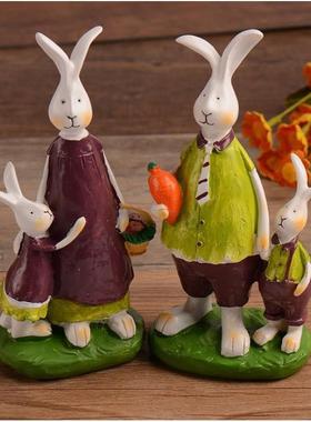 美式创意情侣兔子桌面摆件 客厅电视柜摆设家居房间家居装饰品