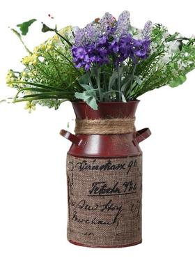 创意家居装饰包麻布做旧铁皮花桶花器不带花欧式时尚铁皮桶铁艺