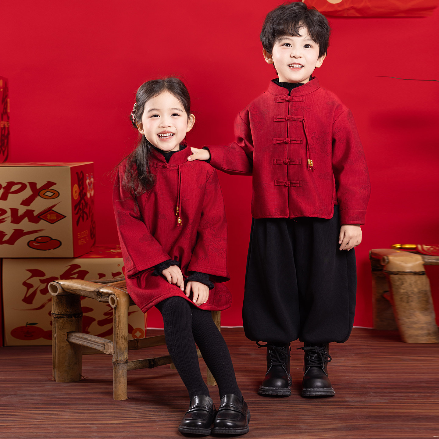 儿童拜年服男童新中式冬季套装2026新款男孩古风帅气新年衣服喜庆,淘宝优惠券,粉丝福利购,淘宝优惠卷