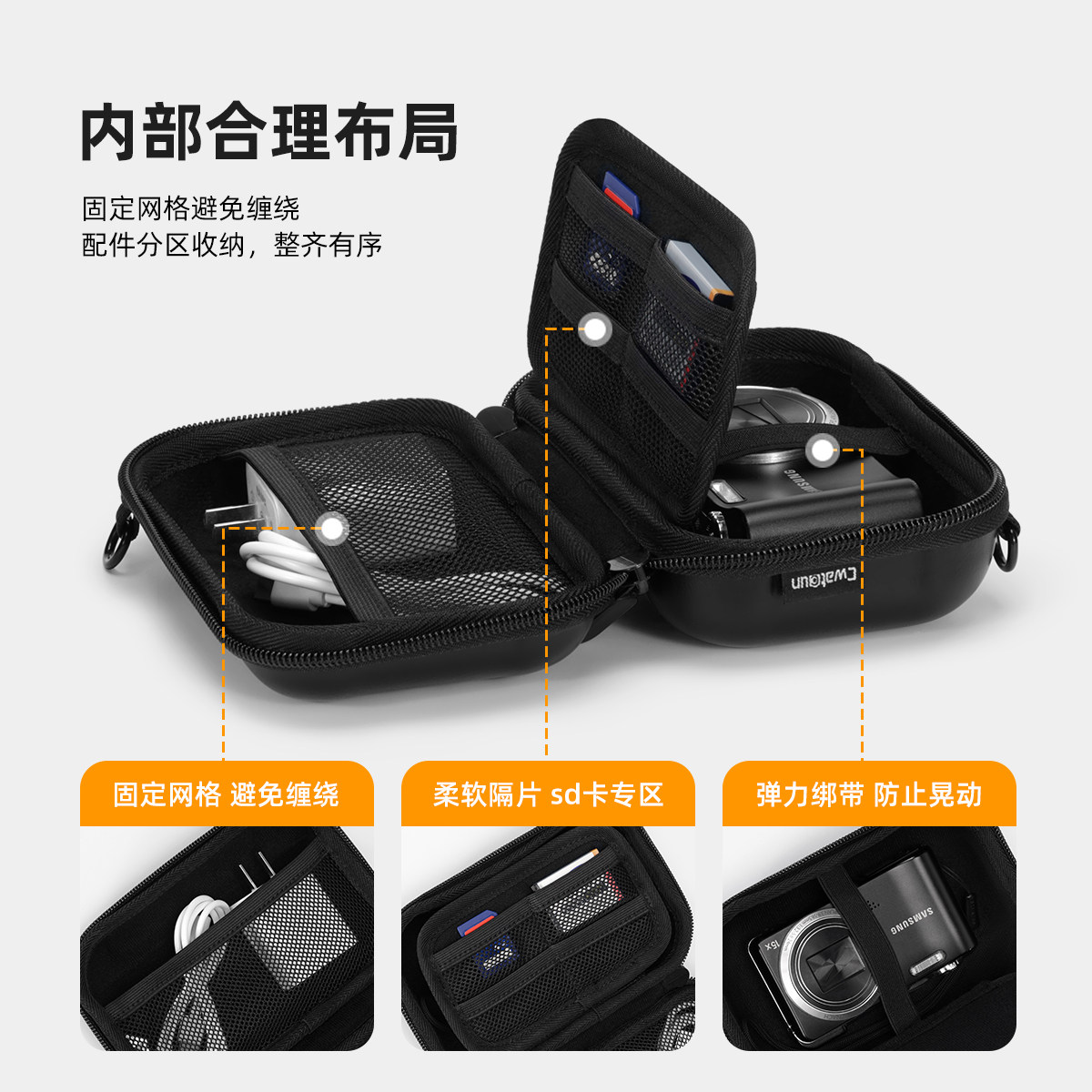 Cwatcun香港卡登相机包手提单肩斜挎CCD数码保护套内胆包适用佳能富士索尼三星松下尼康卡片机硬壳便携收纳盒-图2