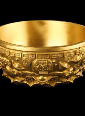 黄铜聚宝盆摆件家用客厅店铺办公室聚宝盆实心加厚五福聚宝盆