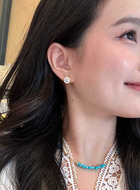 绿松石星芒双面戴耳钉女独特漂亮复古高级感精致耳饰轻奢小众