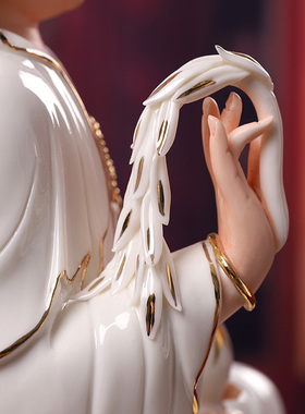 菩语阁陶瓷南海观音菩萨佛像供奉佛摆件家用居家微笑观世音菩萨像