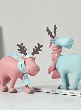 北欧麋鹿创意颜值摆件马卡龙色系装饰客厅玄关办公室萌宠树脂摆件