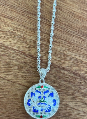 足银999纯银景泰蓝云漫花儿吊坠