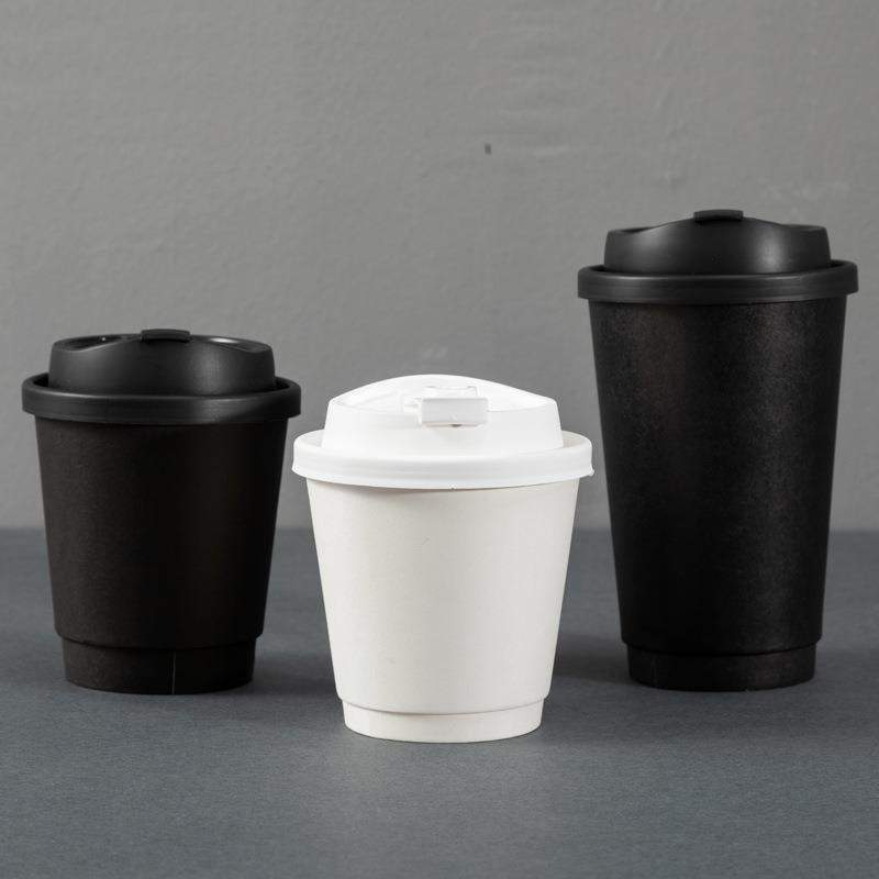 白色双层中空纸杯一次性杯子奶茶咖啡杯全黑色防烫外卖打包热饮杯 - 图1