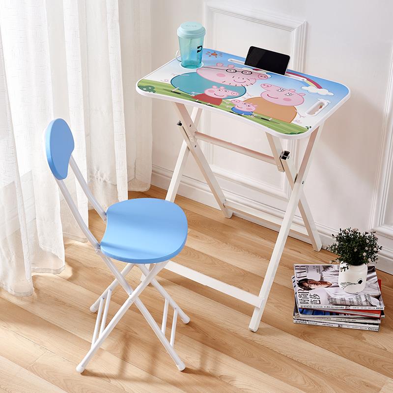 9C children's folding study table and chair, primary school student desk, home writing desk, desk and chair set, simple writing desk gold