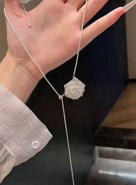 韩系闪钻网纱山茶花朵项链